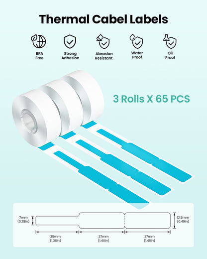 Phomemo Rotolo di carta per stampante termica D30 ¨C Carta autoadesiva per etichette per gioielli, 12,5 x 74 + 35 mm, per la rivendita di supermercati, 3 rotoli, blu