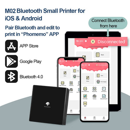 Impresora fotográfica portátil M02, Juego de 3 Rollos de Papel incluidos, Impresora térmica de Bolsillo, pequeña Impresora de Recibos Bluetooth, Compatible con Android, iPhone y iPad para niños,Negro