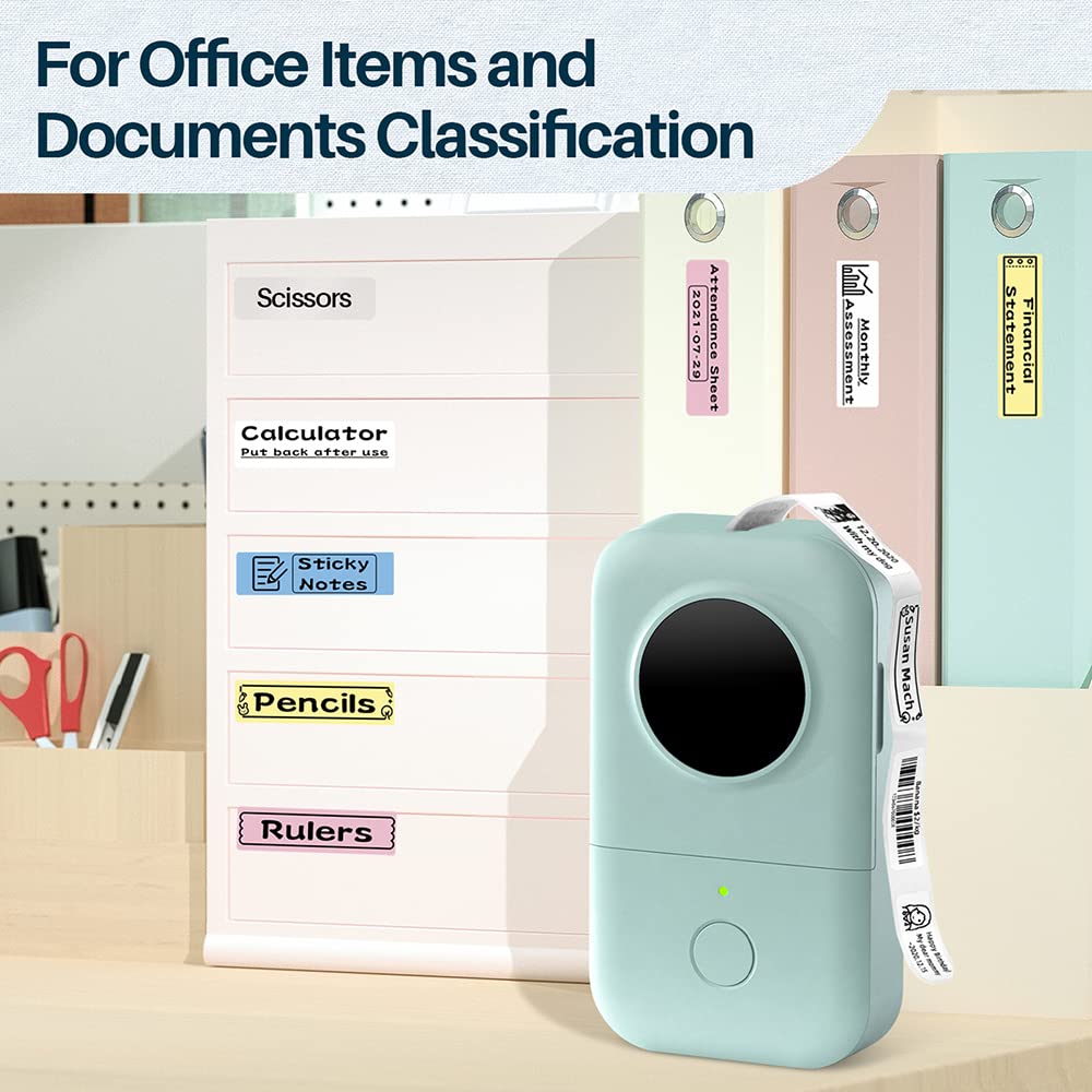 Label Machine - Mini Bluetooth Label Machine, D30 Sticker Machine, Thermal Label Printer, for iOS and Android, with 12x40mm White Label, Green