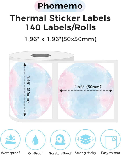 Phomemo Ronde etiketten voor thermische printers, M110/M110S/M120/M200/M220, 50 x 50 mm, thermisch rond kleurverlooplabel voor barcode/logo-labels, kleine handels/thuisgebruik, blauw