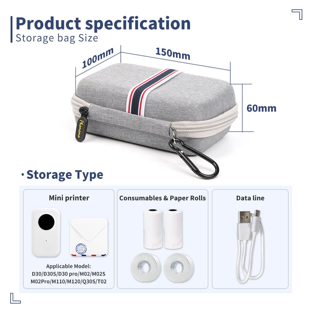 Label Printer Case Hard Carry Case Compatible with Phomemo D30/Q30S/M02/M110/M02S/T02 Label Printer, Label Maker Labeler Storage Holder
