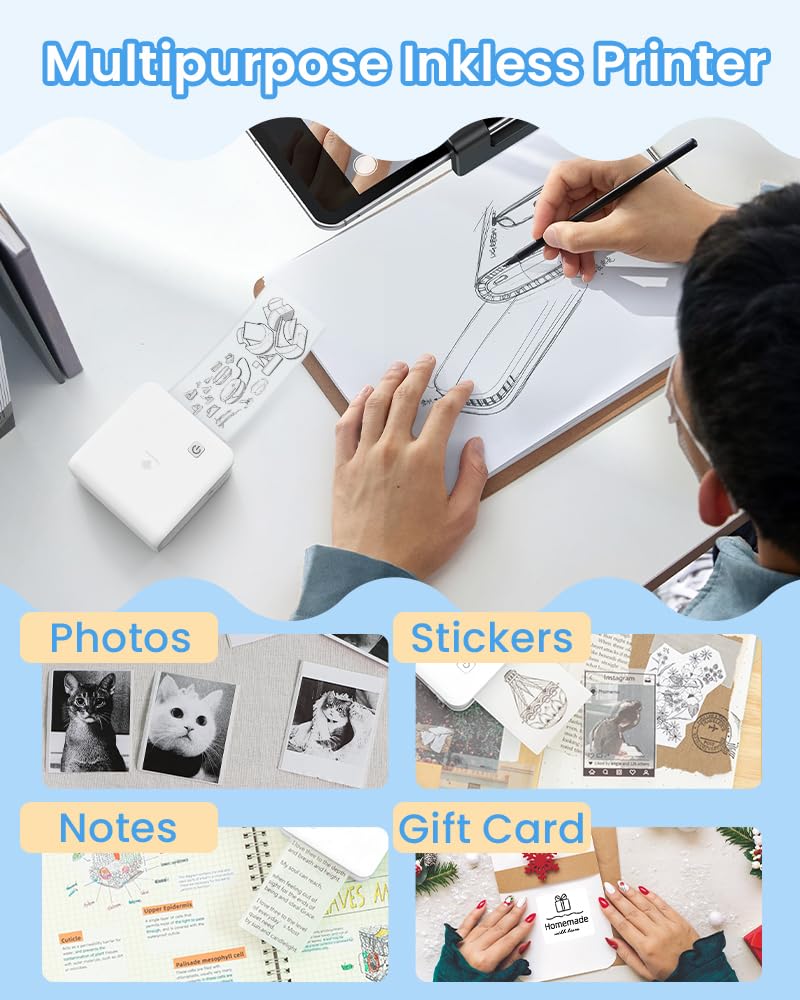 Phomemo 300dpi Pocket Mobile Pocket Printer- M02 Pro Thermal Bluetooth Portabel Mini Photo Printer Compatible with iOS and Android, for Photo Printing, Graffiti,Learning,Work, White