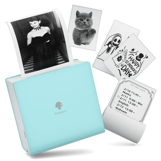 Phomemo Portable Printer M02 Pocket Printer- Mini Bluetooth Wireless Portable Mobile Printer Thermal Printer Compatible with iOS + Android for Learning Assistance, Study Notes, Journal, Fun, Work