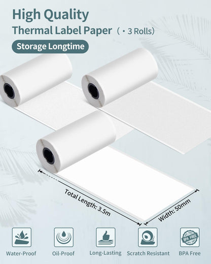 Phomemo Thermal Sticker Paper, Self-Adhesive Compatible With Phomemo M02/M02S/T02/M832, Colorful Semi-Translucent/White/Translucent Printer Paper, 3 Rolls