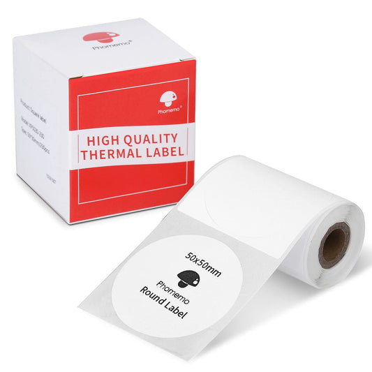 Phomemo 50x50mm Etiquettes thermiques directes rondes pour Phomemo M110 M120 M220 M221, utilisées pour l'impression de logos, le marquage d'articles ménagers, etc.