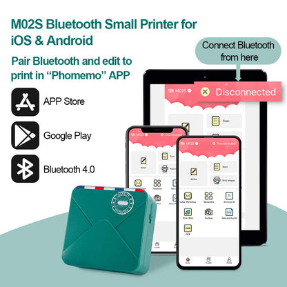 Drukarka kieszonkowa M02S - mini bezprzewodowa Bluetooth przeno?na termiczna 300 dpi HD ?adowana drukarka do zdj?? dziennika kart podarunkowych i innych druk¨®w, kompatybilna z Phomemo iPhone i Android, zielona