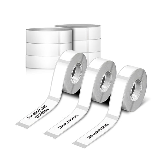 Phomemo 9 rouleaux d'étiquettes thermo adhésives,12 mm * 40 mm,compatible avec Phomemo D30 l'imprimante d'étiquettes,Pour la maison, l'école,160 pièces/rouleau,9 rouleaux(étiquette blanche)