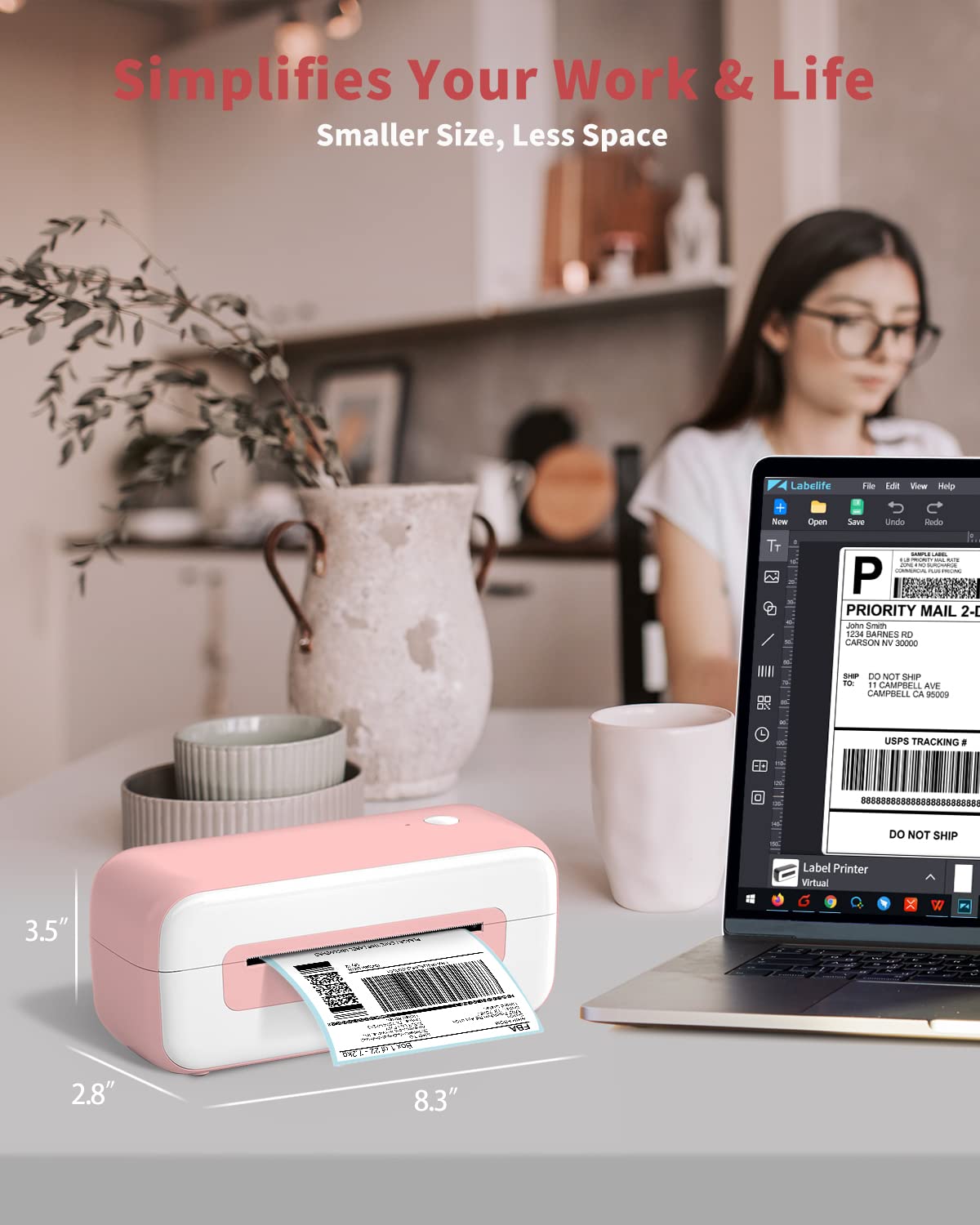 Phomemo 246S Thermal Label Maker Machine 4x6, Shipping Label Printer for Small Busines, Ebay, Shopify, Etsy, UPS, FedEx, DHL , British Specification Plug - Pink(British plug)