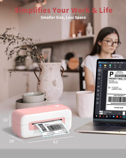 Phomemo 246S Thermal Label Maker Machine 4x6, Shipping Label Printer for Small Busines, Ebay, Shopify, Etsy, UPS, FedEx, DHL , British Specification Plug - Pink(British plug)