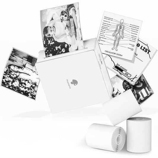 M02 - Kit de Impresora portátil con 3 Rollos de Papel incluidos, Impresora térmica de Bolsillo Bluetooth, Impresora fotográfica instantánea Compatible con Android, iPhone y iPad,Blanco