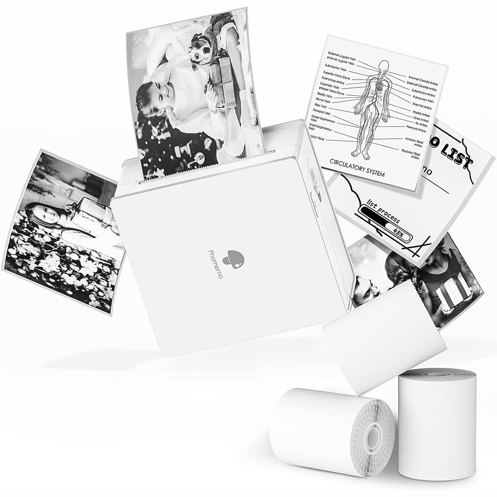 M02 - Kit de Impresora port¨¢til con 3 Rollos de Papel incluidos, Impresora t¨¦rmica de Bolsillo Bluetooth, Impresora fotogr¨¢fica instant¨¢nea Compatible con Android, iPhone y iPad,Blanco