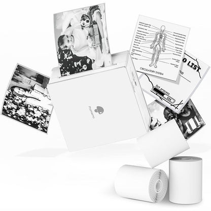 M02 - Kit de Impresora port¨¢til con 3 Rollos de Papel incluidos, Impresora t¨¦rmica de Bolsillo Bluetooth, Impresora fotogr¨¢fica instant¨¢nea Compatible con Android, iPhone y iPad,Blanco