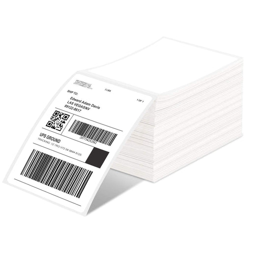 Phomemo 4x6 Thermal Label Printer Paper - 500 PCS White 4''x6'' Fan-Fold Labels Shipping Supplies Labels - Water/Oilproof Label Stickers - Permanent Adhesive Thermal Shipping Label for Shipping Packages