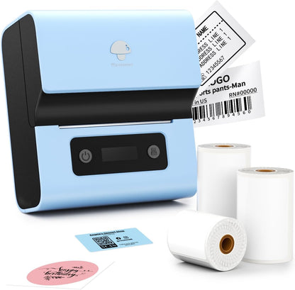 Phomemo Barcode Label Makers- M221 Label Printer 3 Inch Bluetooth Label Maker Machine with 3 Roll Label for Barcode, Address, Logo, Mailing, Stickers, Small Business, Home, Office, Blue