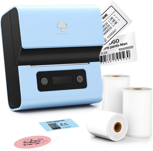 Phomemo Barcode Label Makers- M221 Label Printer 3 Inch Bluetooth Label Maker Machine with 3 Roll Label for Barcode, Address, Logo, Mailing, Stickers, Small Business, Home, Office, Blue