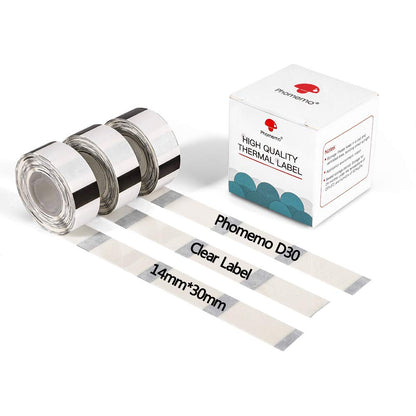 Phomemo D30 - Etiquetas t¨¦rmicas adhesivas transparentes, 14 x 30 mm, 3 rollos