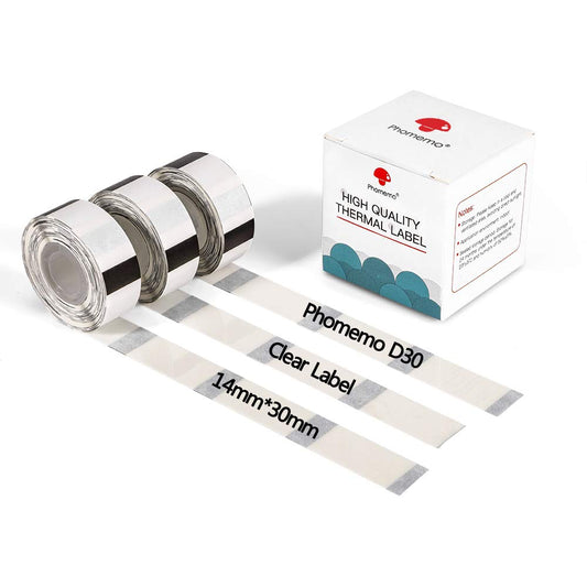 Phomemo D30 - Etiquetas t¨¦rmicas adhesivas transparentes, 14 x 30 mm, 3 rollos