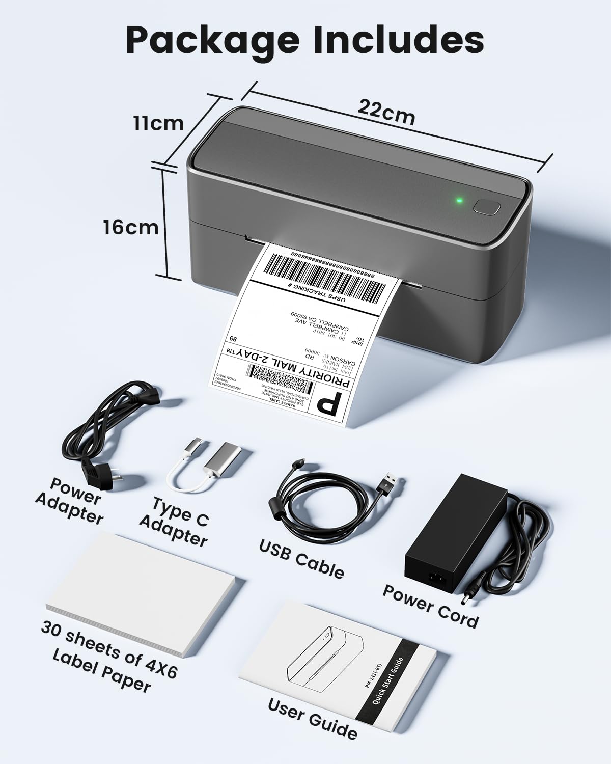 Phomemo 241BT DHL Etikettendrucker 4x6, Bluetooth Thermo Ettikettendruc?er, Labeldrucker f¨¹r Barcode Versandetiketten Kompatibel mit Ebay, Amazon, Etsy, Shopify, UPS, Gray