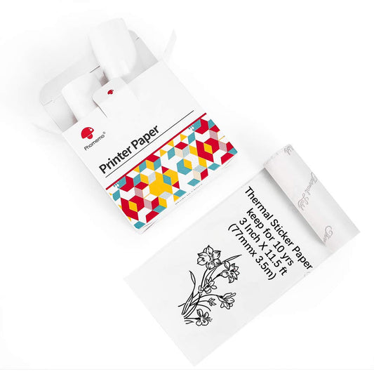 Phomemo Papier Thermique Autocollant 80mm (3 pouces) pour Imprimante Thermique Portable Phomemo M03, M03AS, M04S, M04AS, 80 mm x 3,5 m, 10 ans de Stockage, Trois Rouleaux par Bo?te