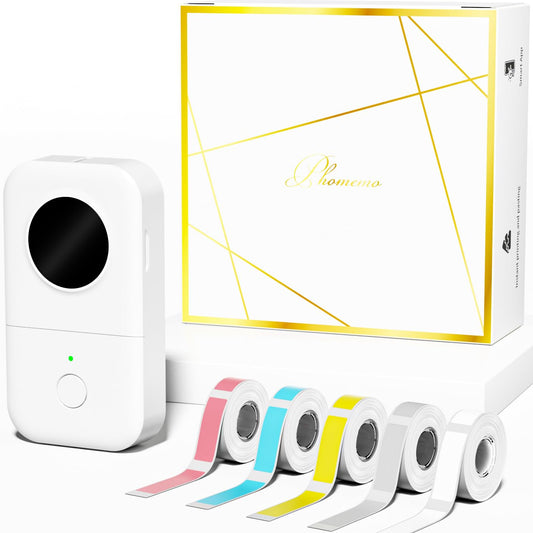 Phomemo D30 Impresora de Etiquetas Bluetooth térmica Máquina de Etiquetas portátil,Fácil de Usar en casa,Escuela,Oficina,Tienda,Caja Regalo con 5 Rollos de Etiquetas térmicas Autoadhesivas,Blanco