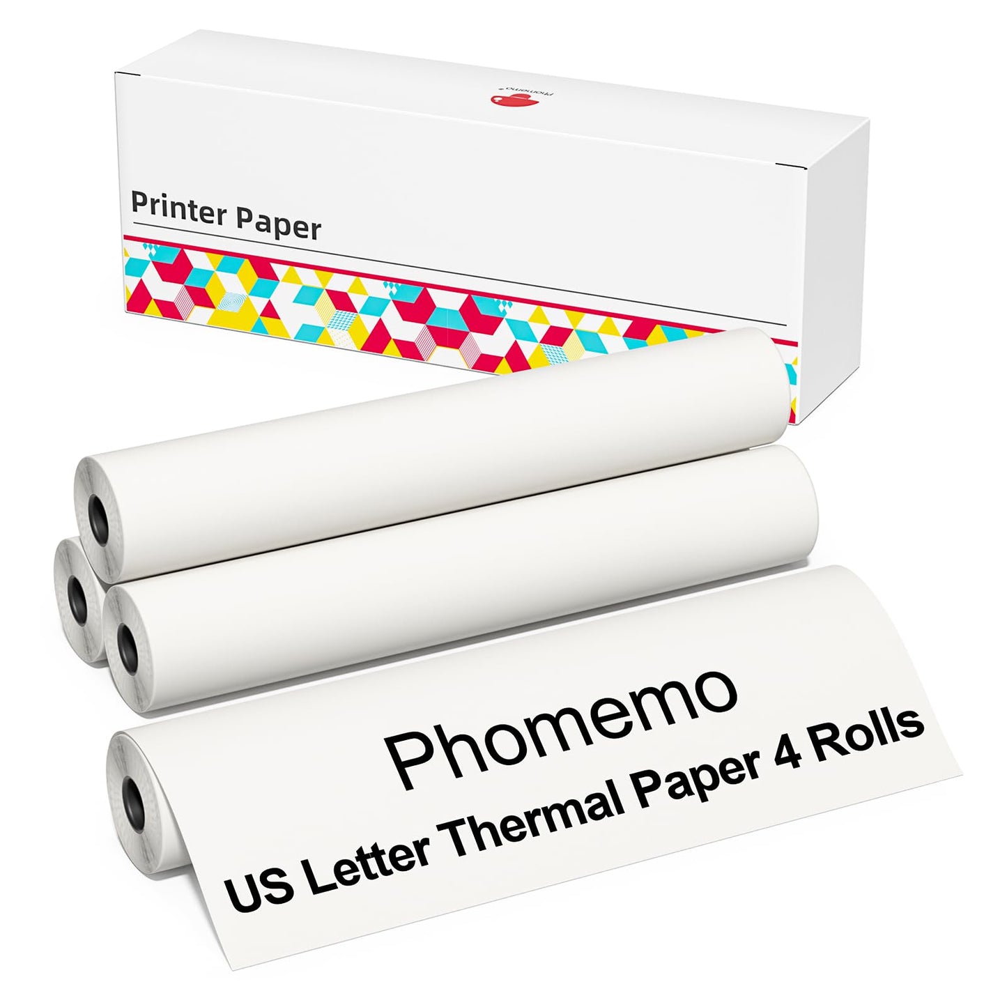Phomemo Papier pour imprimante thermique, format lettre US, 4 rouleaux, 216 mm x 6,5 m (8,5'' x 256''), compatible avec l'imprimante portable A4 M832/M833/M834, pour voyage, maison, photo, facture