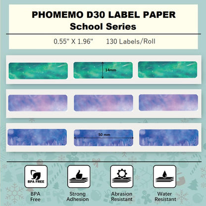 Phomemo D30 3 Roll Adhesive Mistery Pattern Label Paper 0.55'' X 1.96'' (14mm X 50mm) for Home Office School Organization, Gift, 130 Labels for Each Roll