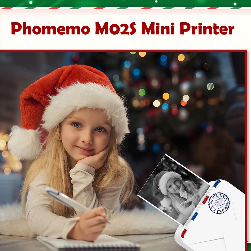 M02S Mini Termal Yaz?c? Seti - Kablosuz Bluetooth Ta??nabilir 300dpi HD Bask?, ?arj Edilebilir Pil ile, G¨¹nl¨¹k Organizasyon Foto?raflar? i?in Uygun, Phomemo iPhone ve Android ile uyumlu, Beyaz