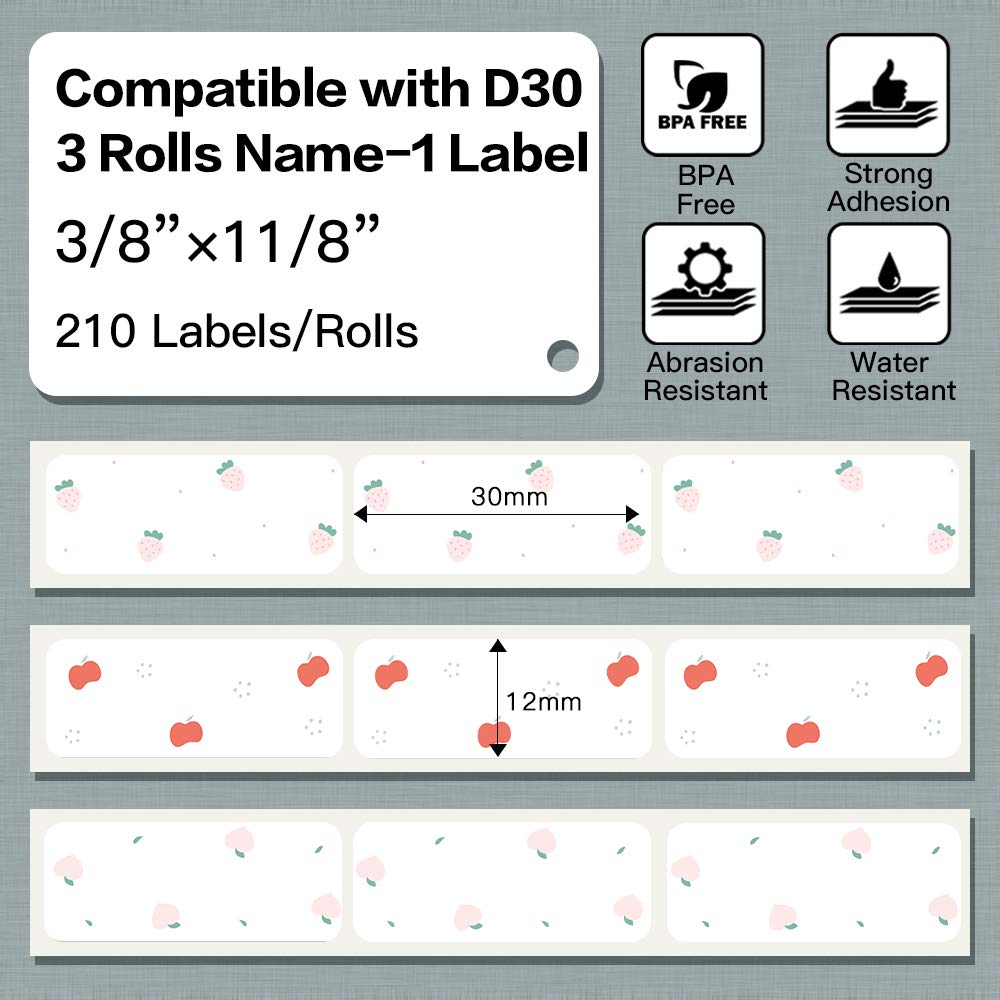 hermal Label, self-Adhesive Label, 3/8''X1 1/2''(12mm X 40mm), 160 Labels/roll, D30 Thermal Printing Label Paper, 3 Roll