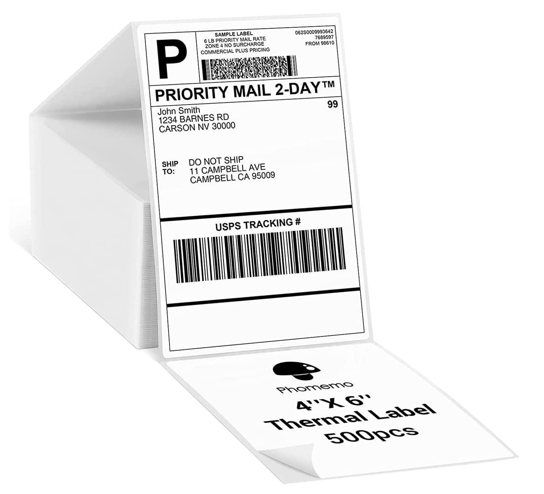 4x6 Thermopapierdruckeretikett Phomemo Thermo-Direktversandetikett Pacage-Etiketten Kompatibel mit Rollo Dymo Phomemo und anderen 4 * 6-Etikettendruckern (Packung mit 500 4 '' x 6 '' F?cheretiketten)