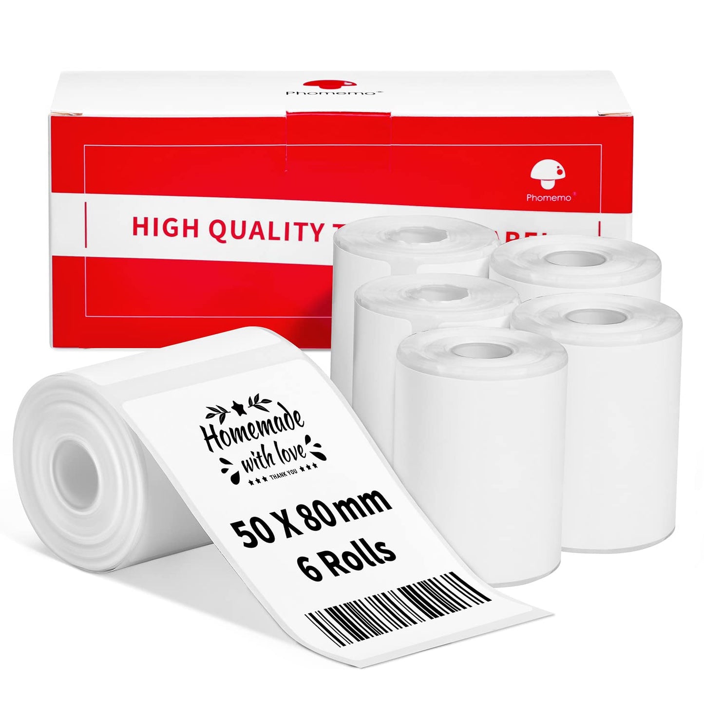 6 Rollen Phomemo M120/M110 Etiketten, 1.97''x 3.15'' (50 x 80 mm) Thermoetikettenpapier für Phomemo M120/M110/M200/M220 Etikettendrucker, Thermoetikett, Weißes Thermopapier, 100 Etiketten/Rolle