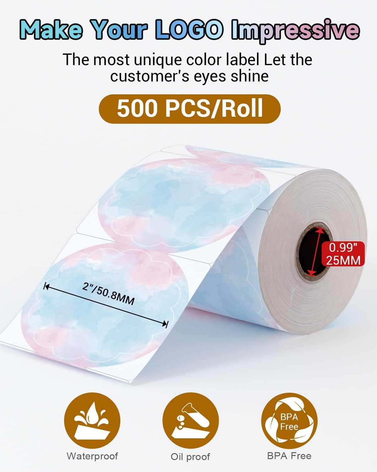 Phomemo Rouleau D'Autocollants Ronds De 2 Pouces En Couleur Pour Imprimante D'éTiquettes Thermiques, éTiquettes Autocollantes Circulaires Pour Carte De Remerciement, Logo, Nom/Prix, Adresse, Code Qr