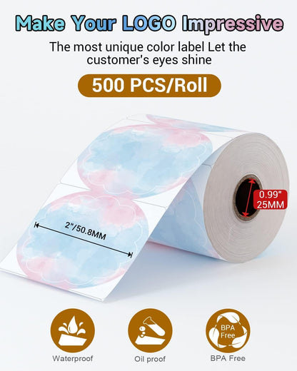 Phomemo Rouleau D'Autocollants Ronds De 2 Pouces En Couleur Pour Imprimante D'éTiquettes Thermiques, éTiquettes Autocollantes Circulaires Pour Carte De Remerciement, Logo, Nom/Prix, Adresse, Code Qr