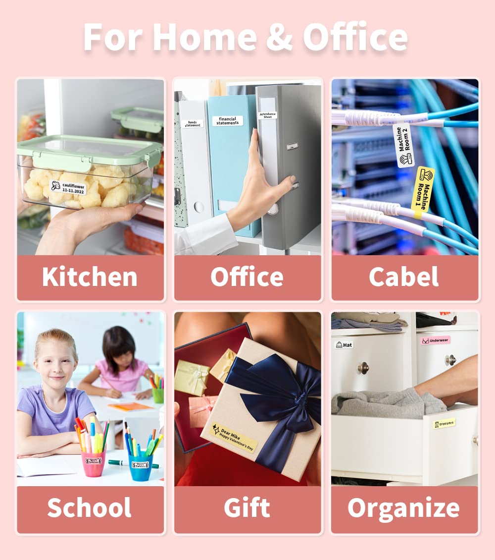 Phomemo Q31 Étiqueteuse Bluetooth Q31 - Kit cadeau - Imprimante d'étiquettes pour votre famille et vos amis - Étiqueteuse autocollante pour la maison et le bureau - Avec 3 rouleaux d'étiquettes (rose)