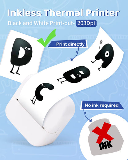 Phomemo Pocket Sticker Printer- M02X Mini Printer Bluetooth Thermal Portable Mobile Printer, Inkess Printer for School, Work, Home Use, White