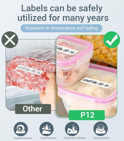 Phomemo P12 Beschriftungsger?t Bluetooth, Mini Bluetooth Etikettierger?t selbstklebend Kompatibel with iOS & Android Phone, labeldrucker f¨¹r Zuhause und das B¨¹ro-Wei?