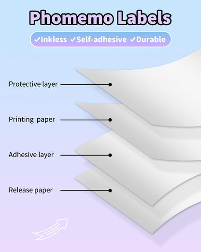 Phomemo Zelfklevend thermisch papier voor Phomemo T02 M02PRO M02S M03 M04S M03AS M04AS draagbare thermische printer, Groen/paars/oranje, 53 mm x 3,5 m, 3 rollen