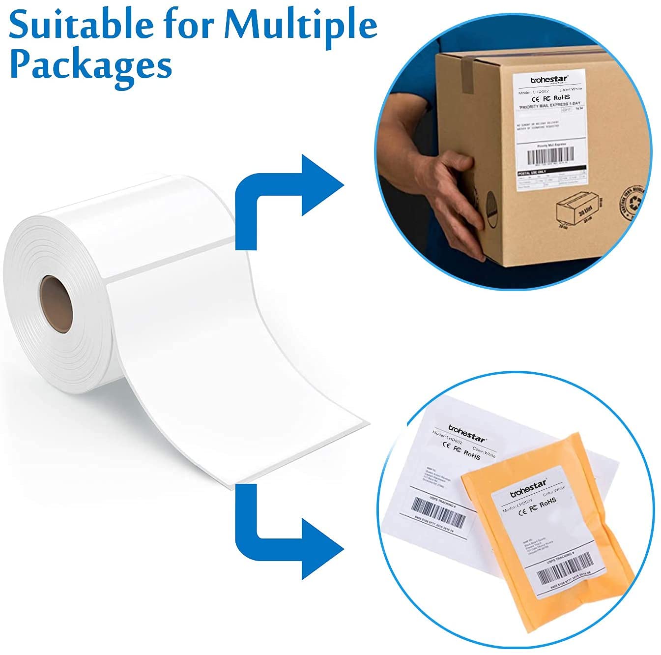 Étiquette thermique directe Phomemo 4 ''x 6'', étiquette d'expédition, compatible avec l'imprimante thermique de bureau, compatible avec toutes les entreprises de messagerie (1000 étiquettes en rouleau)