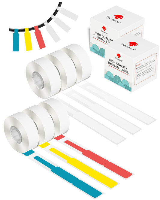 Phomemo D30 Cable Label Combination Wire Jewellery Label Self-Adhesive Label Paper for Home, Office, 6 Rolls (Whitex3, Blue x1, Yellow*1, Red*1)