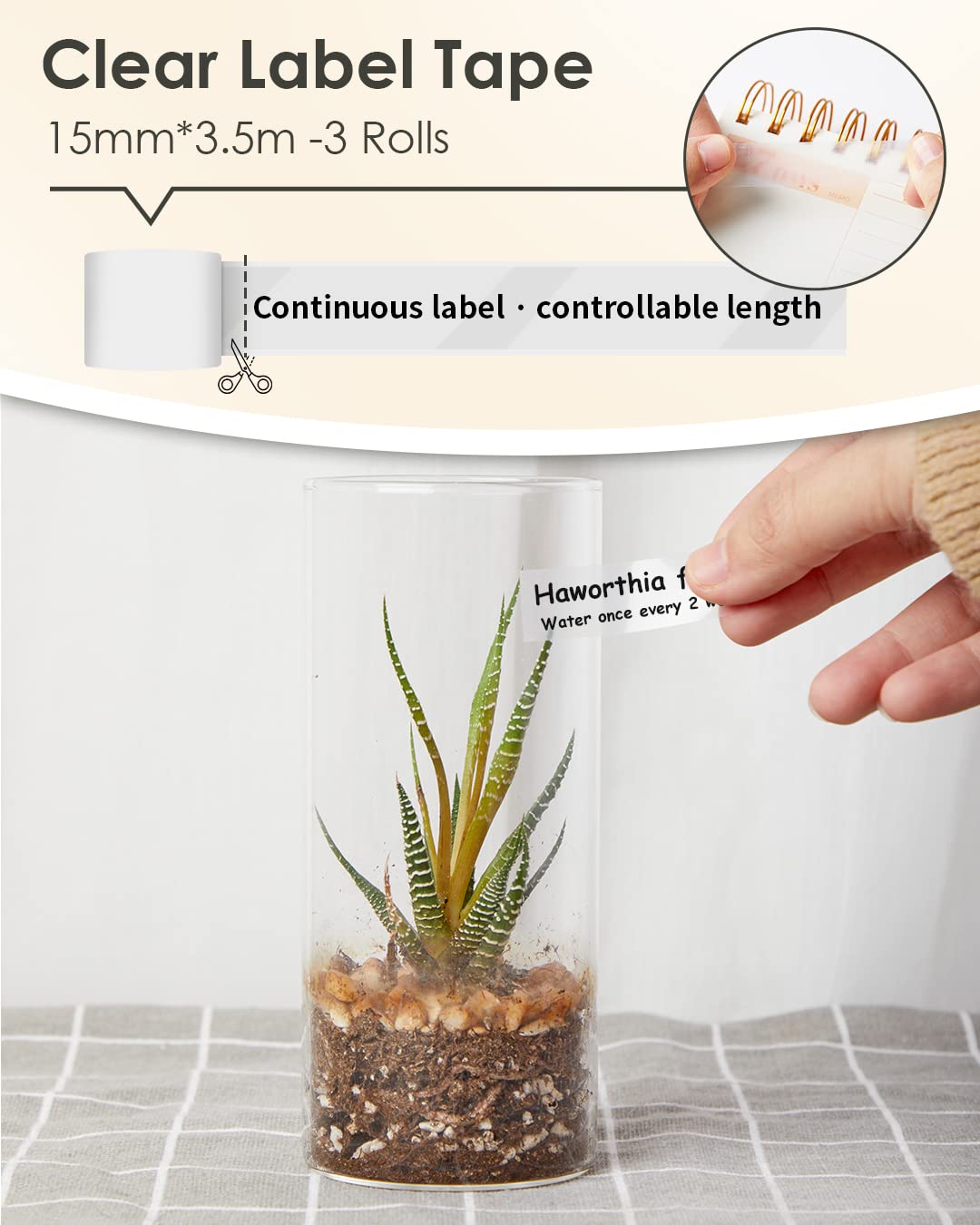 Phomemo - Compatible avec M02S/M02 Pro Mini imprimante thermique, bande blanche (15 mm x 3,5 m, 3 rouleaux), bande transparente (15 mm x 3,5 m, 3 rouleaux), ruban semi-transparent (25 mm x 2,5 m, 2 rouleaux)