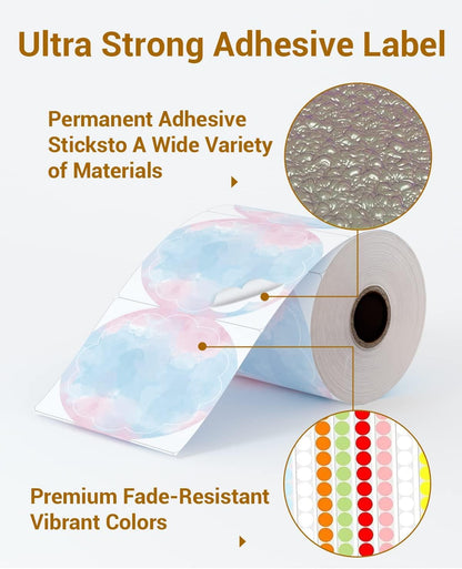 Phomemo Rouleau D'Autocollants Ronds De 2 Pouces En Couleur Pour Imprimante D'éTiquettes Thermiques, éTiquettes Autocollantes Circulaires Pour Carte De Remerciement, Logo, Nom/Prix, Adresse, Code Qr