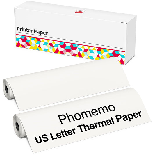 Phomemo 2 rollos de papel para impresora t¨¦rmica, tama?o carta de EE. UU., 216 mm x 6,5 m, compatible con Phomemo P831/M832/M833/M834/M835 Impresora port¨¢til A4, para viajes, hogar, foto, factura, 2