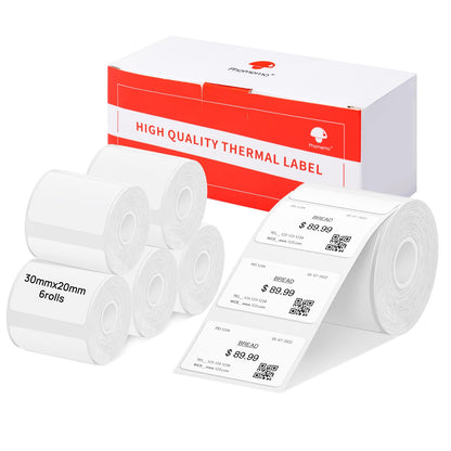 6 Rollen Phomemo M120/M110 Etiketten, 1.18''x 0.78'' (30 x 20 mm) Thermoetikettenpapier f¨¹r Phomemo M120/M110/M200/M220 Etikettendrucker, Wei?es Thermoetikett Papier f¨¹r Barcode, Adresse, Preis