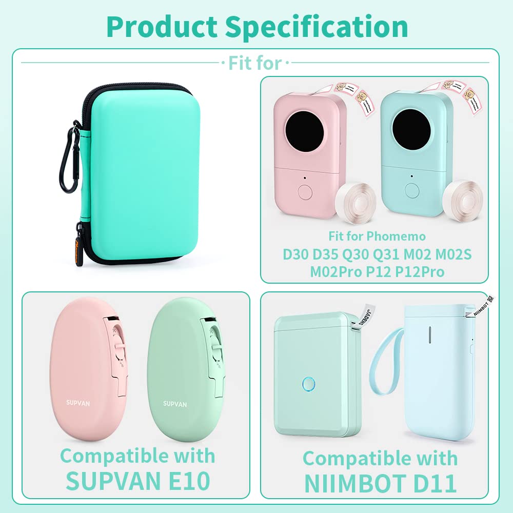 Phomemo D30 D35 Label Marker Green Case with 6 Rolls of Color Combo Set Label Tapes, Waterproof Storage Bag with Black on White Clear Starry Sky Label Tapes, Sticker Thermal Paper Self-Adhesive