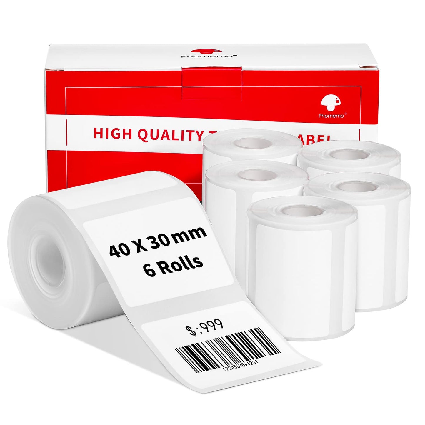 6 Rollen Phomemo M120/M110 Etiketten, 1.57''x 1.18'' (40 x 30 mm) Thermoetikettenpapier für Phomemo M120/M110/M200/M220 Etikettendrucker, Thermoetikett, Weißes Thermopapier, 100 Etiketten/Rolle