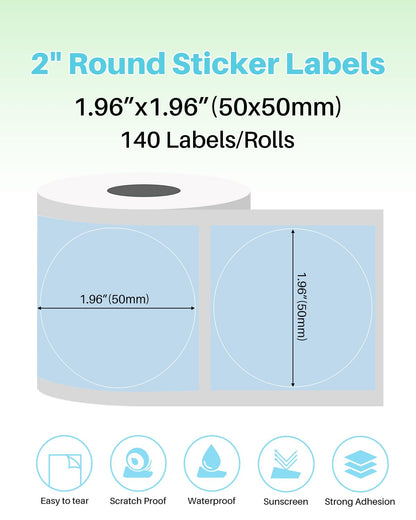 Phomemo 3 Rotoli Etichette Rotonde Per Stampante M110/M221/M220/M120/M200, 50 X 50mm Etichetta Circolare Rotonda Per Etichette, Adatto Per Ufficio, Famiglia, Scuola, Nome, 140 Etichette/Rotolo, Blu