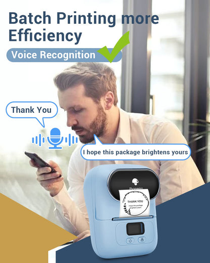 Phomemo Barcode Label Printer - M110 Label Maker Portable Bluetooth Label Maker Machine for Small Business, Barcode, Address, Logo, Clothing, Jerwery, Thermal Printer Compatible with Phones & PC, Blue
