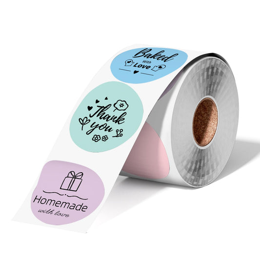 Phomemo Circle Labels- 2'' Thermal Round Multi Color Label for Barcode Label, DIY Logo Design, Small Business, Pink/Blue/Purple/Mint Green Compatible with Most of Shipping Label Printers, 400pcs/Roll