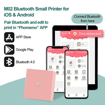 M02 Termal Yaz?c? 3 Rulo Ka??t Dahil Kompakt Kablosuz Cep Yaz?c?s? Seyahat Resepsiyonu Yaz?c?s? i?in Phomemo Android iPhone ve iPad ile uyumlu G¨¹nl¨¹k Plan, Pembe