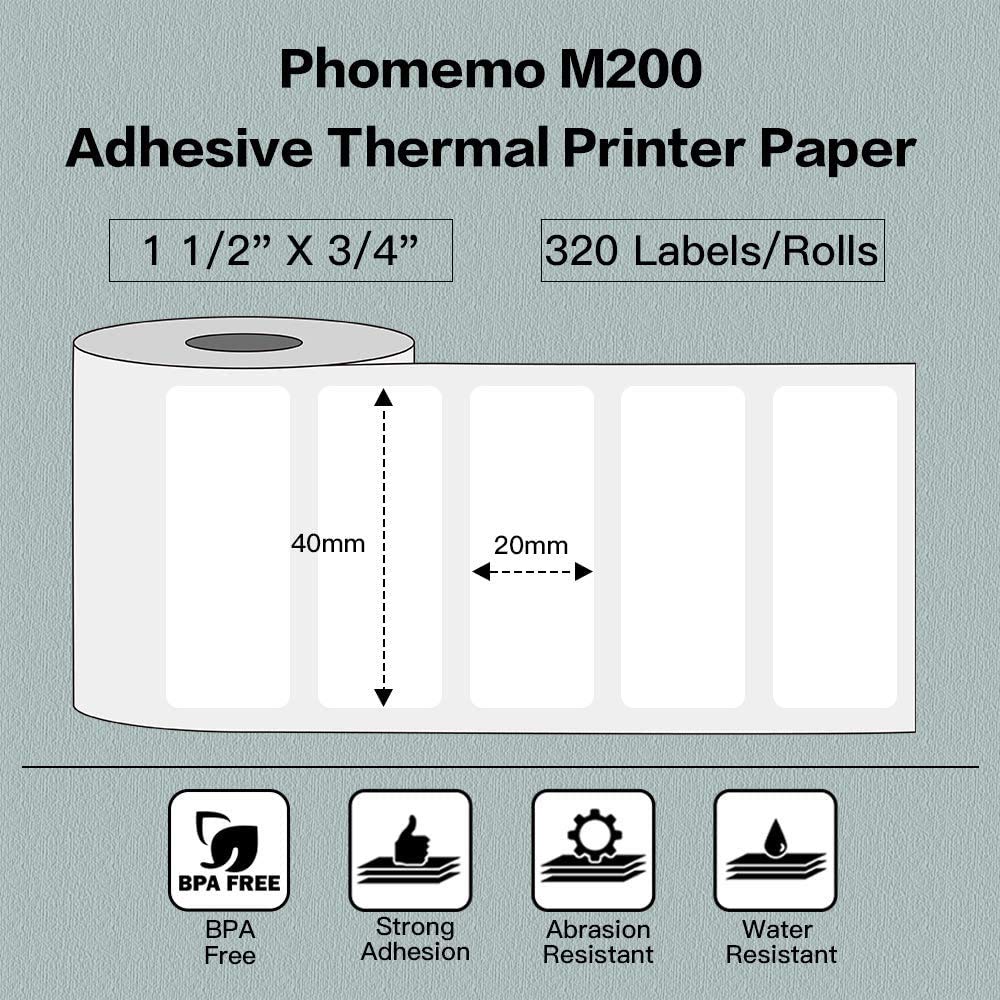 Phomemo 3 Rolls M110 Label,self-Adhesive Thermal Label,1.57''x0.79'' (40x20mm), 3 Rolls of 320 Labels/roll, Compatible with Phommeo M110 M200 M120 M220 M221 Label Maker, 3 Rolls Multifunctional Label