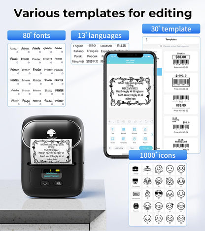 Phomemo Portable Bluetooth Label Maker, Label Maker Machine with Tape Compatible M110 for Barcode, Clothing, Retail, Mailing, Compatible with Android & iOS System Thermal Label Printer, Black